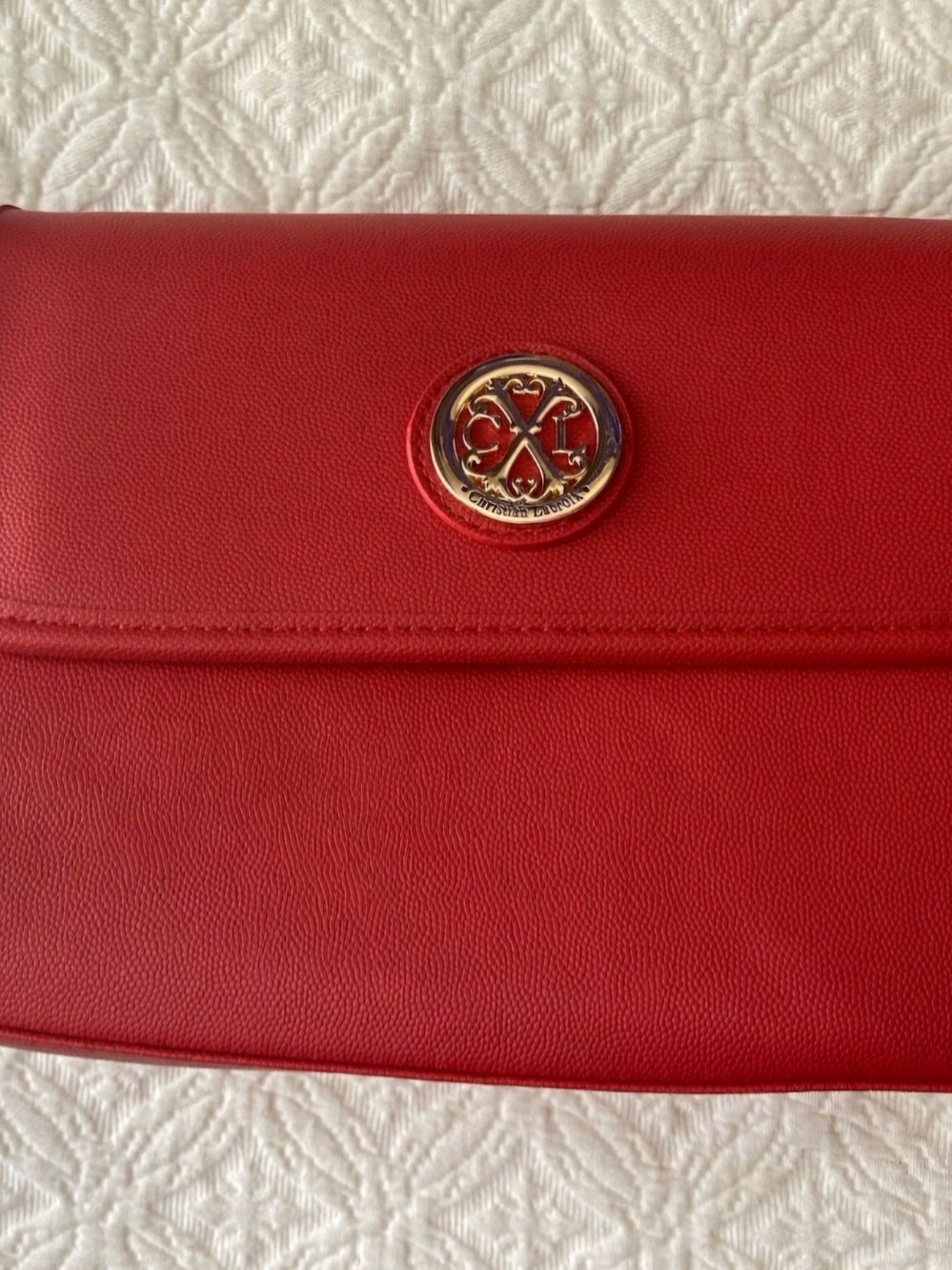 CXL by Christian Lacroix Karen Caviar Shoulder Bag Red Gold Logo NEW